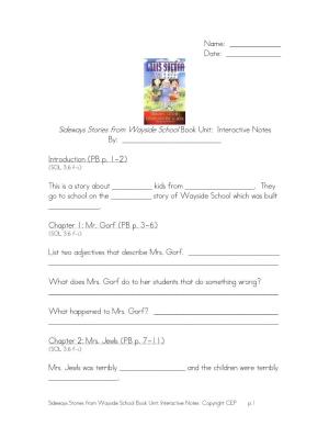 Sideways Stories from Wayside School Book Unit: Interactive Notes By: ______
