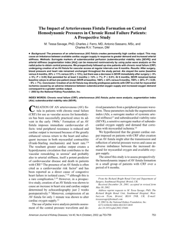 The Impact of Arteriovenous Fistula Formation on Central Hemodynamic Pressures in Chronic Renal Failure Patients: a Prospective Study M