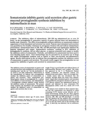 Somatostatin Inhibits Gastric Acid Secretion After Gastric Mucosal Prostaglandin Synthesis Inhibition by Indomethacin in Man
