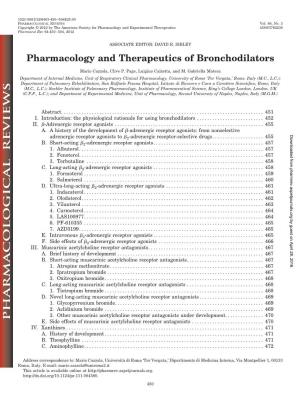 Pharmacology and Therapeutics of Bronchodilators