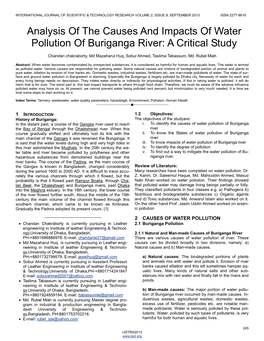 Analysis of the Causes and Impacts of Water Pollution of Buriganga River: a Critical Study