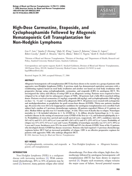 High-Dose Carmustine, Etoposide, and Cyclophosphamide Followed by Allogeneic Hematopoietic Cell Transplantation for Non-Hodgkin Lymphoma