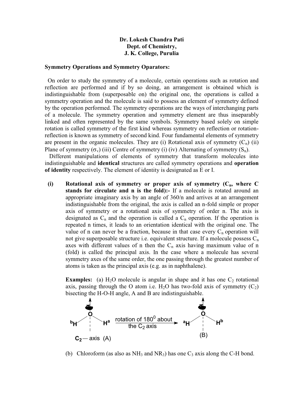 Symmetry Operations and Symmetry Oparators