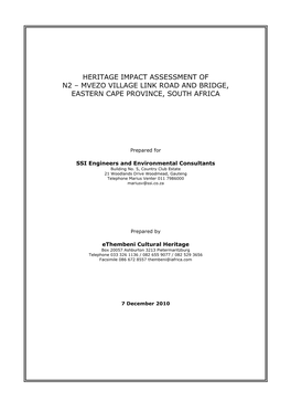 Heritage Impact Assessment of N2 – Mvezo Village Link Road and Bridge, Eastern Cape Province, South Africa