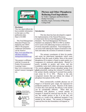 Phytase and Other Phosphorus Reducing Feed Ingredients