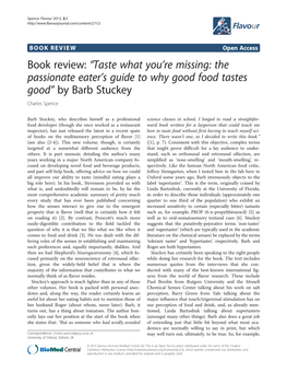 Book Review: “Taste What You're Missing: the Passionate Eater's Guide to Why Good Food Tastes Good” by Barb Stuckey