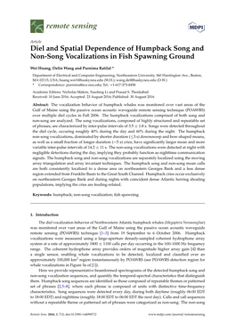 Diel and Spatial Dependence of Humpback Song and Non-Song Vocalizations in Fish Spawning Ground