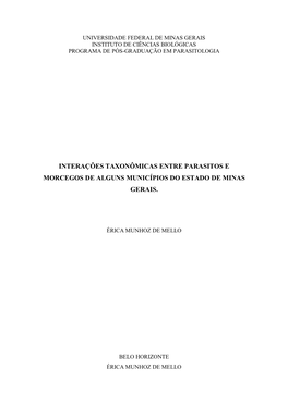 Interações Taxonômicas Entre Parasitos E Morcegos De Alguns Municípios Do Estado De Minas Gerais