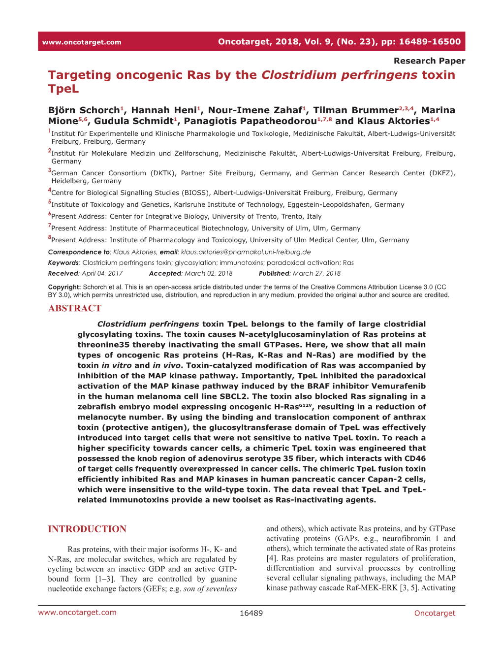 Targeting Oncogenic Ras by the Clostridium Perfringens Toxin Tpel