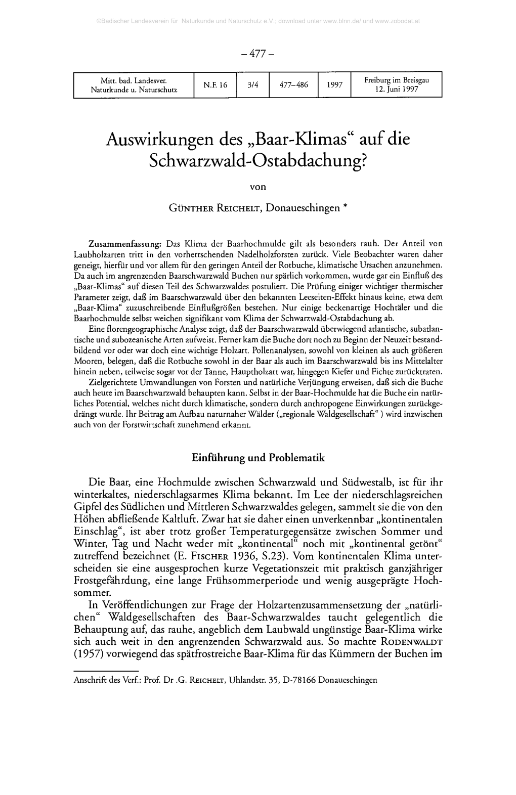 Baar-Klimas" Auf Die Schwarzwald-Ostabdachung?