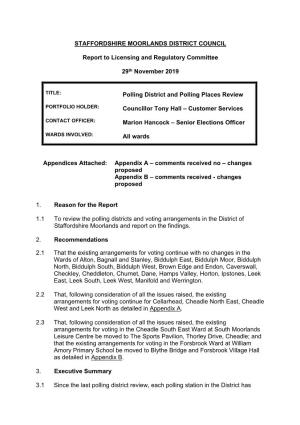STAFFORDSHIRE MOORLANDS DISTRICT COUNCIL Report To