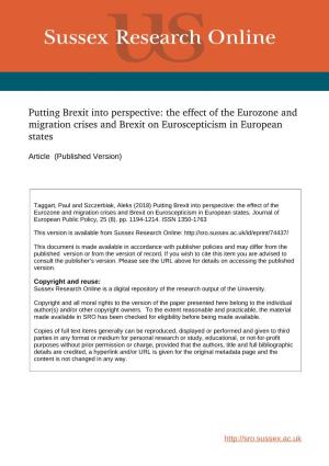 Putting Brexit Into Perspective: the Effect of the Eurozone and Migration Crises and Brexit on Euroscepticism in European States