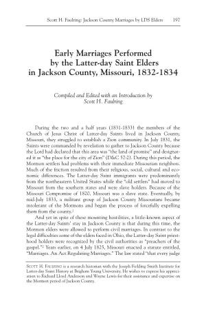 Early Marriages Performed by the Latter-Day Saint Elders in Jackson County, Missouri, 1832-1834