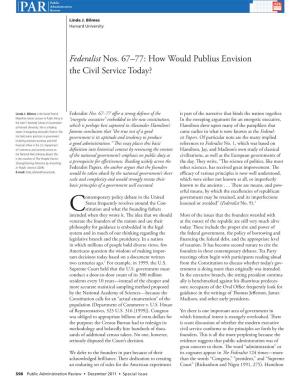 Federalist Nos. 6777 How Would Publius Envision the Civil Service