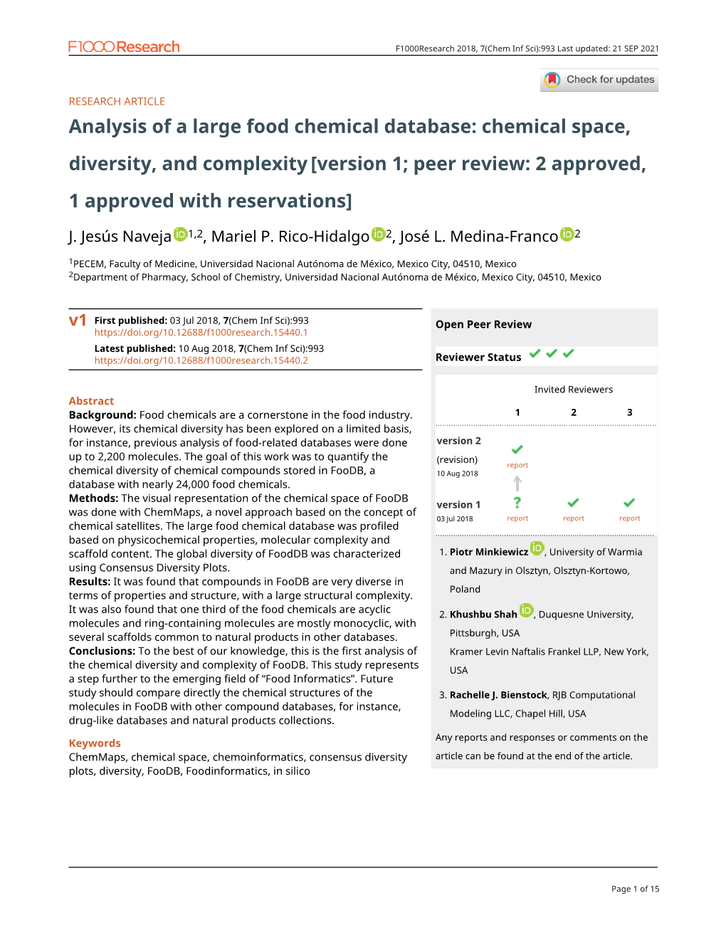 Chemical Space, Diversity, and Complexity[Version 1; Peer Review: 2