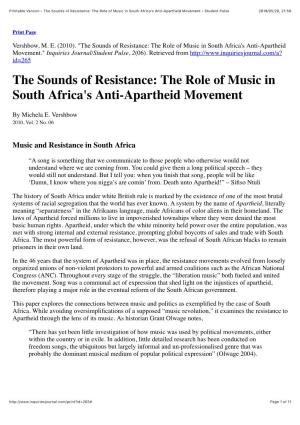 Printable Version - the Sounds of Resistance: the Role of Music in South Africa's Anti-Apartheid Movement - Student Pulse 2019/05/28, 21�58