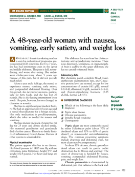 A 48-Year-Old Woman with Nausea, Vomiting, Early Satiety, and Weight Loss