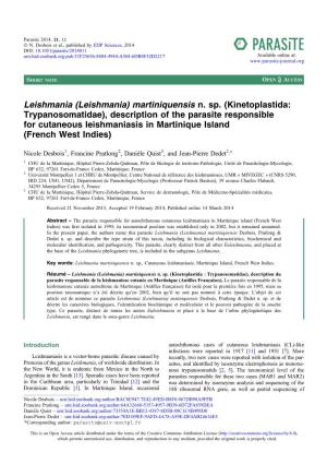 Leishmania\) Martiniquensis N. Sp. \(Kinetoplastida: Trypanosomatidae\