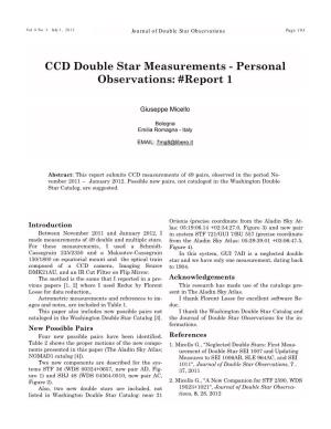 CCD Double Star Measurements - Personal Observations: #Report 1