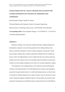 On the Electrical Behaviour of Metal Mesh Heating Elements for Resistance Welding of Thermoplastic Composites