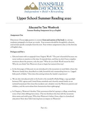 Upper School Summer Reading 2020