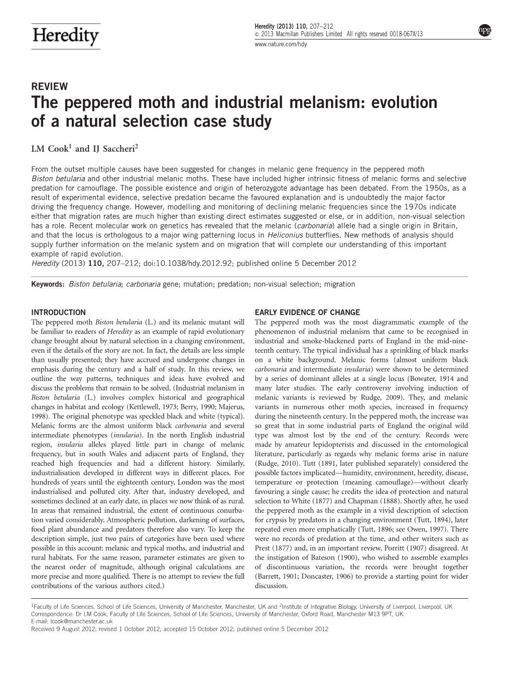 case study of natural selection the peppered moth