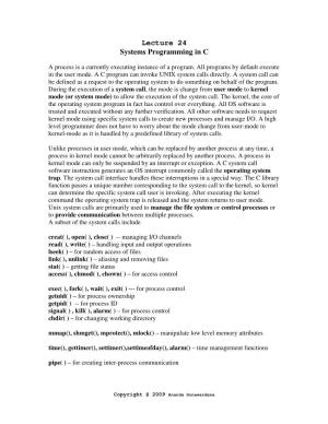 Lecture 24 Systems Programming in C