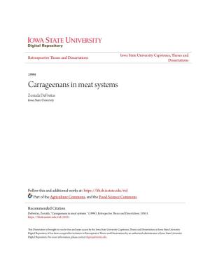 Carrageenans in Meat Systems Zoraida Defreitas Iowa State University
