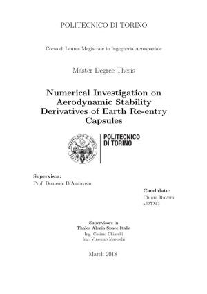Numerical Investigation on Aerodynamic Stability Derivatives of Earth Re-Entry Capsules