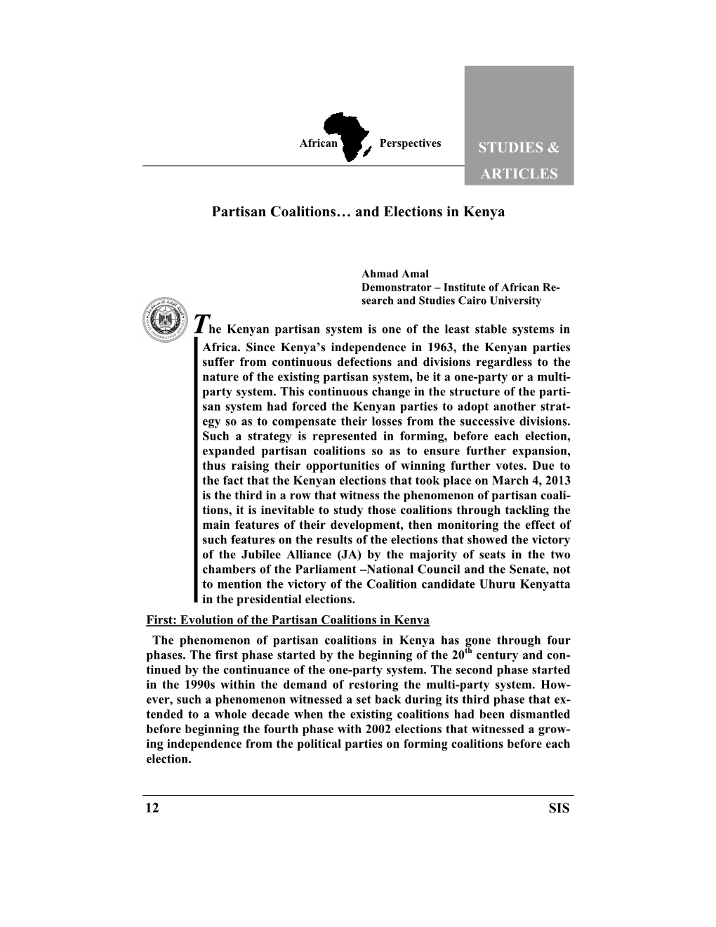 Partisan Coalitions… and Elections in Kenya STUDIES & ARTICLES