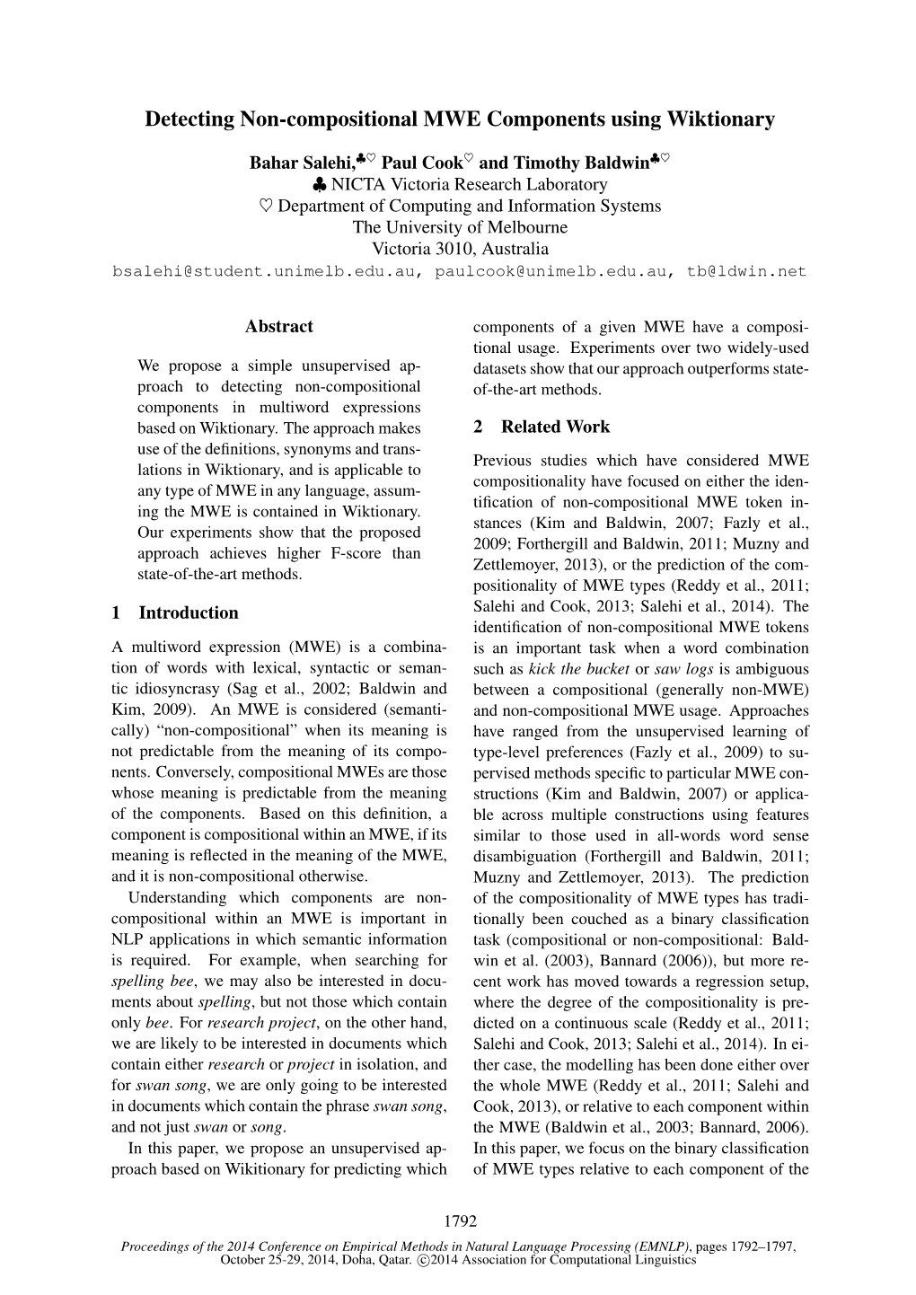 Detecting Non-Compositional MWE Components Using Wiktionary