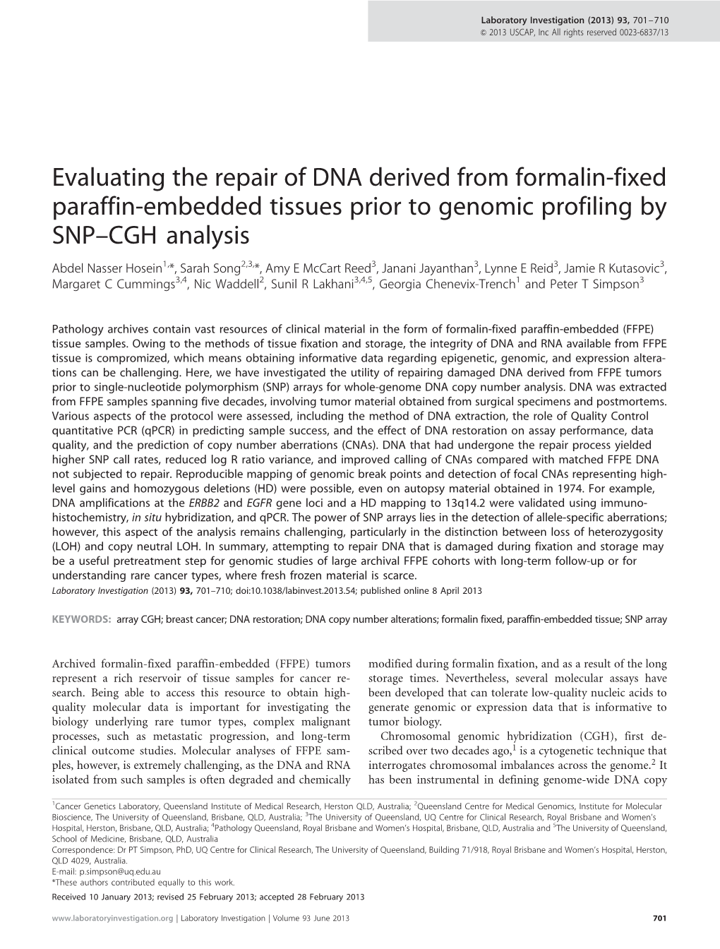 Evaluating the Repair of DNA Derived from Formalin-Fixed Paraffin