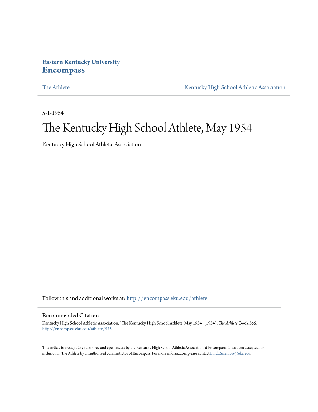 The Kentucky High School Athlete, May 1954 Kentucky High School Athletic Association