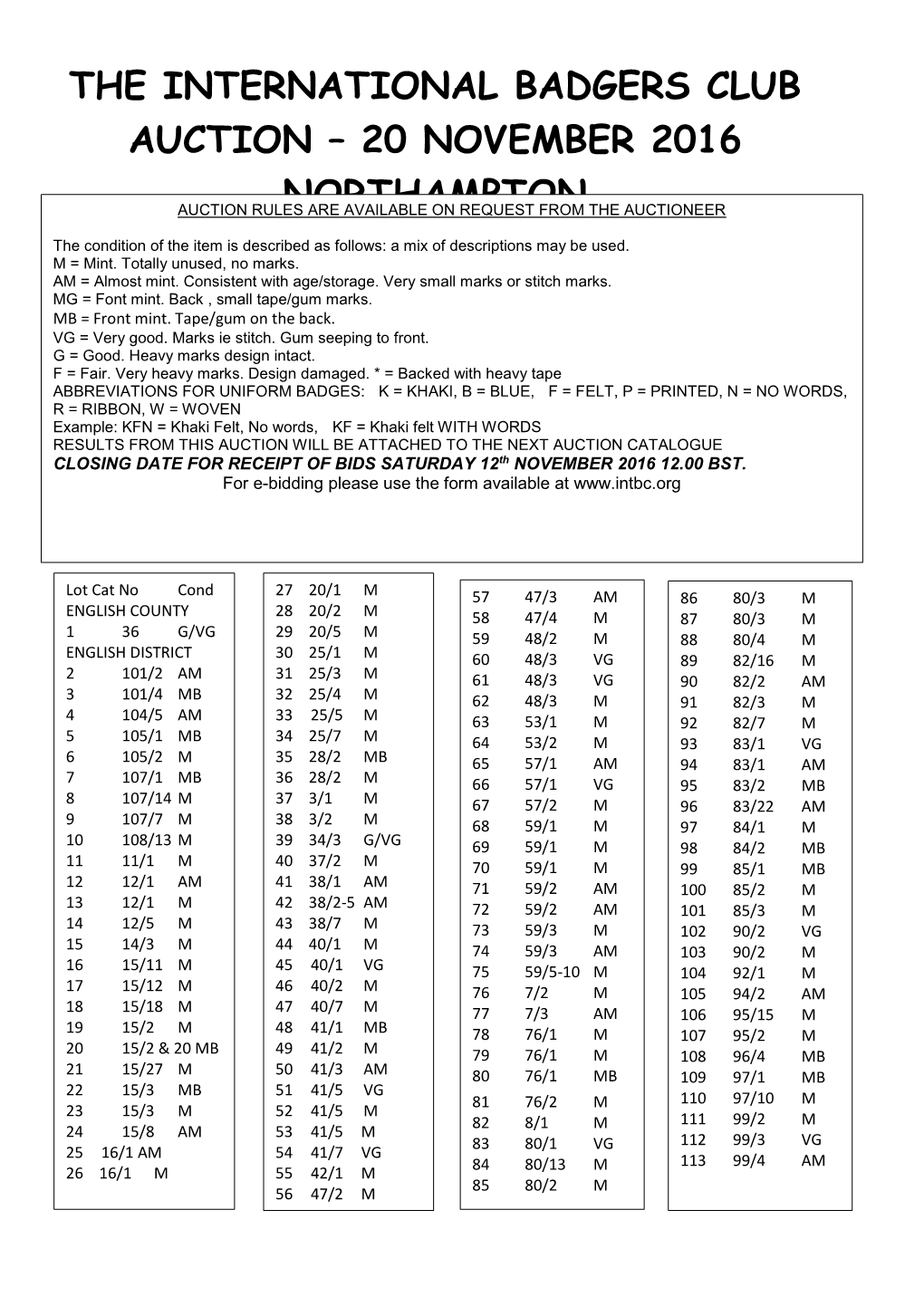 Auction Catalogue, November 2016