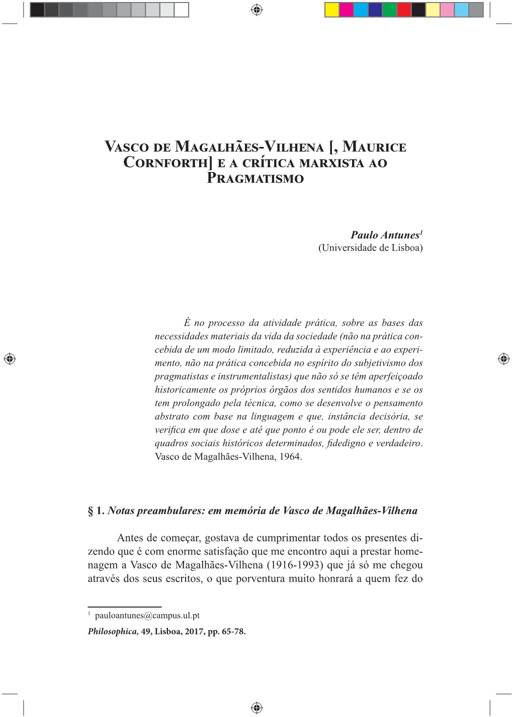 [, Maurice Cornforth] E a Crítica Marxista Ao Pragmatismo 67 Panhamento No Título (Que Nada Mais Terá De Misterioso)