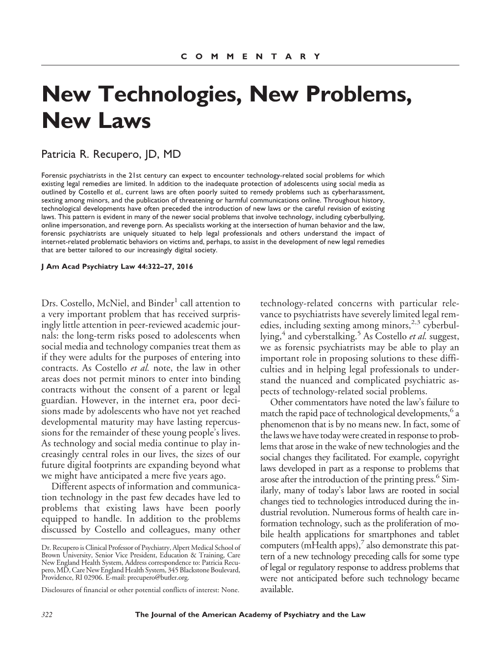 New Technologies, New Problems, New Laws