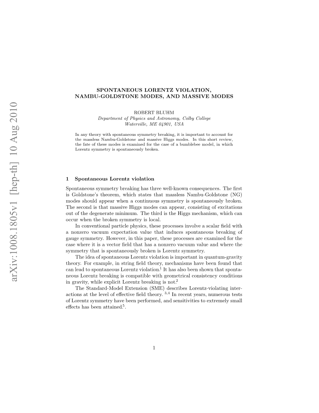Spontaneous Lorentz Violation, Nambu-Goldstone Modes, And