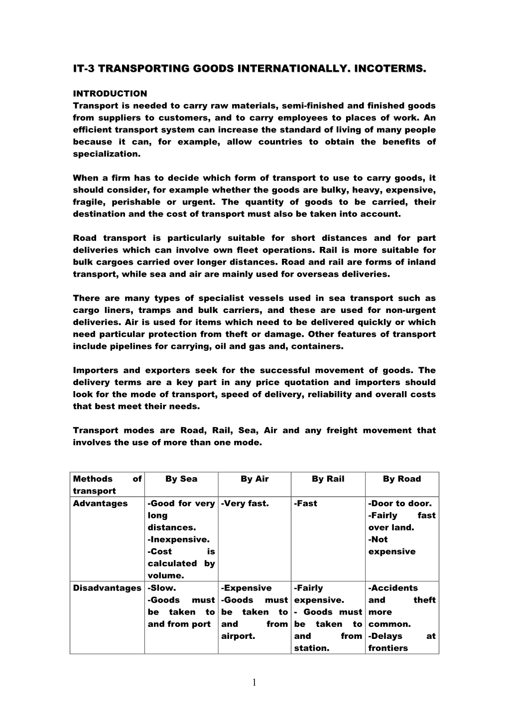 It-3 Transport and Incoterms