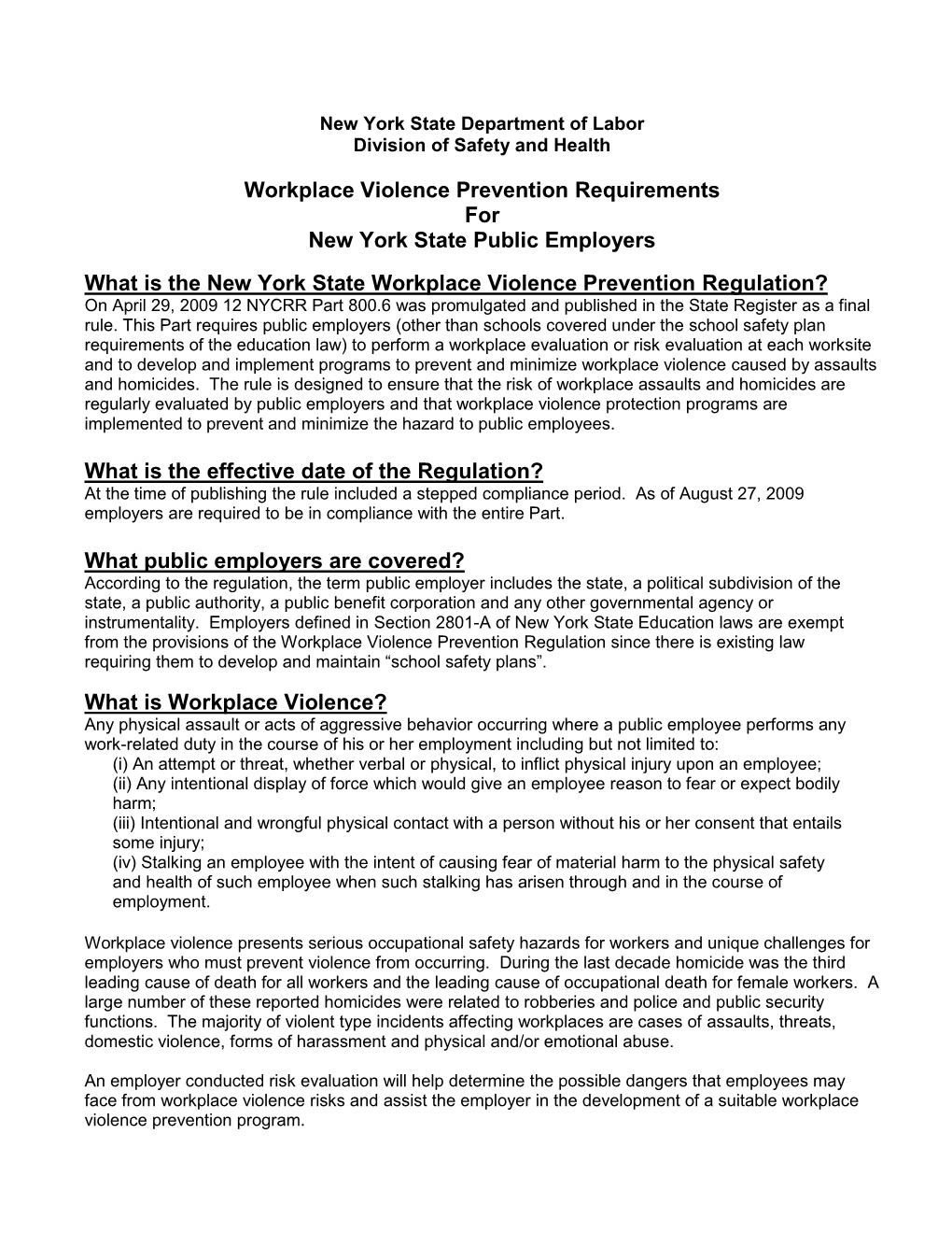 Workplace Violence Prevention Requirements for New York State Public Employers