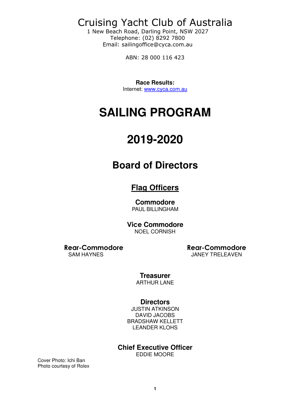 Sailing Program 2019-2020