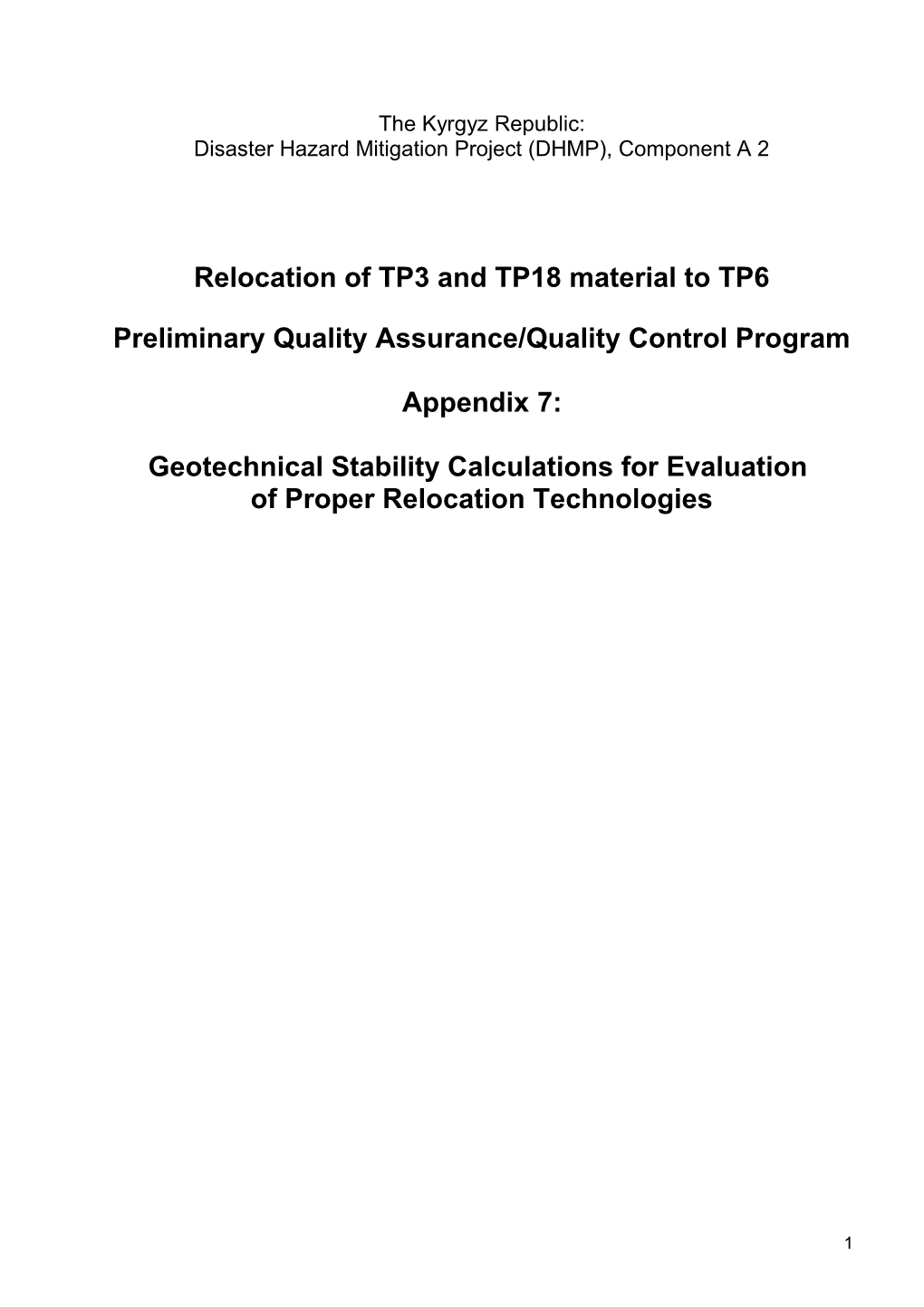 Preliminary Quality Assurance/Quality Control Program