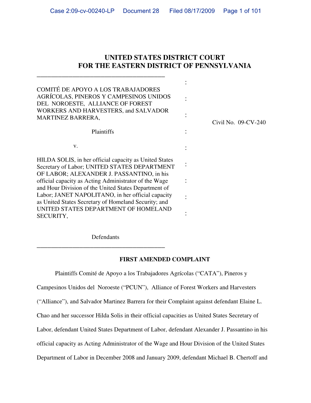 Case 2:09-Cv-00240-LP Document 28 Filed 08/17/2009 Page 1 of 101