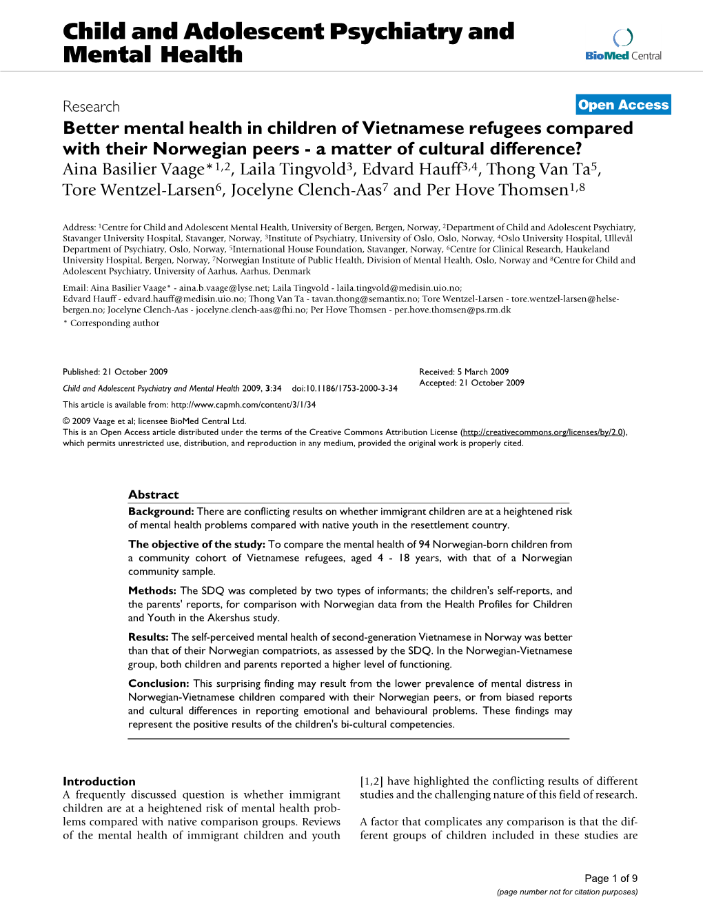 Child and Adolescent Psychiatry and Mental Health Biomed Central