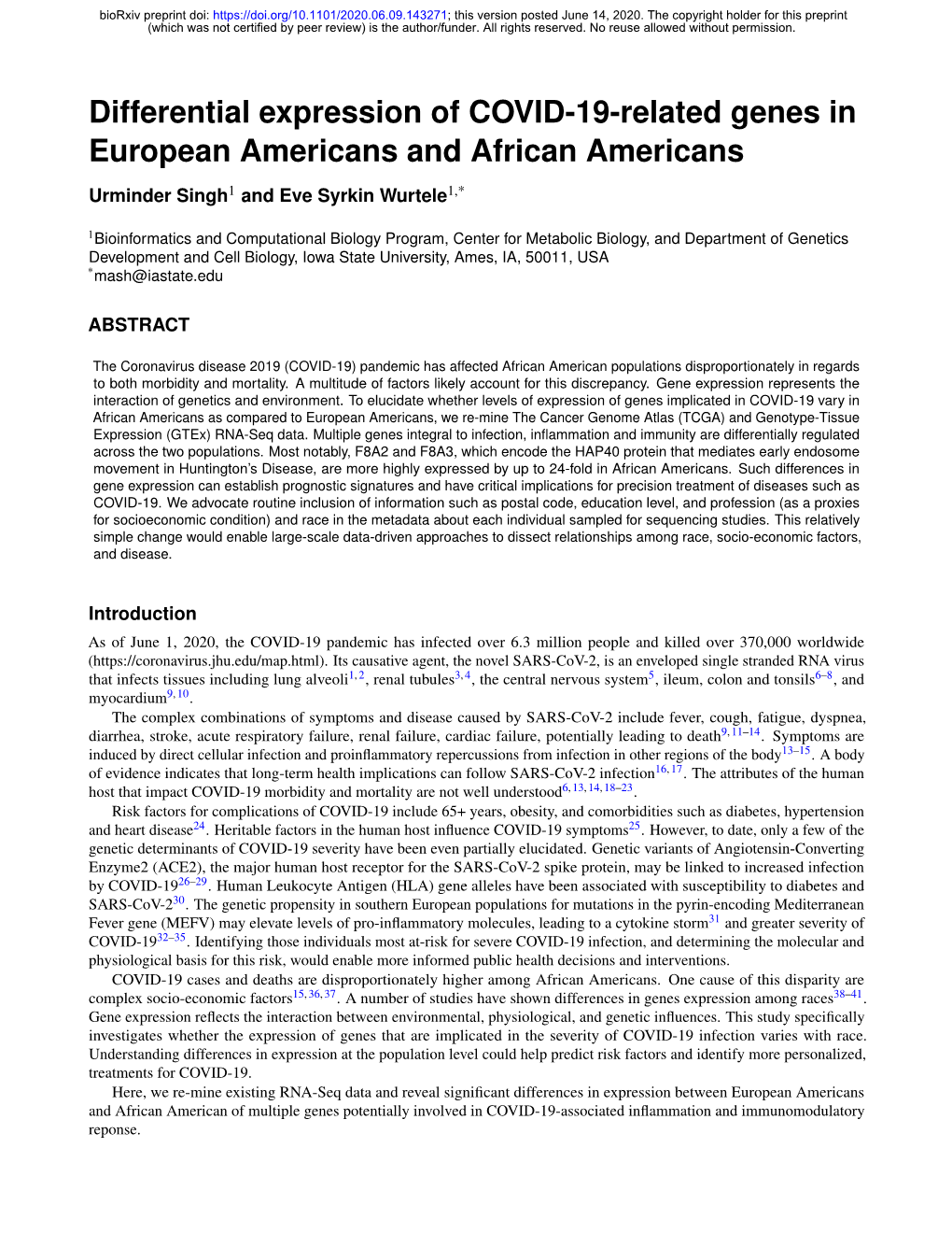 Differential Expression of COVID-19-Related Genes in European Americans and African Americans