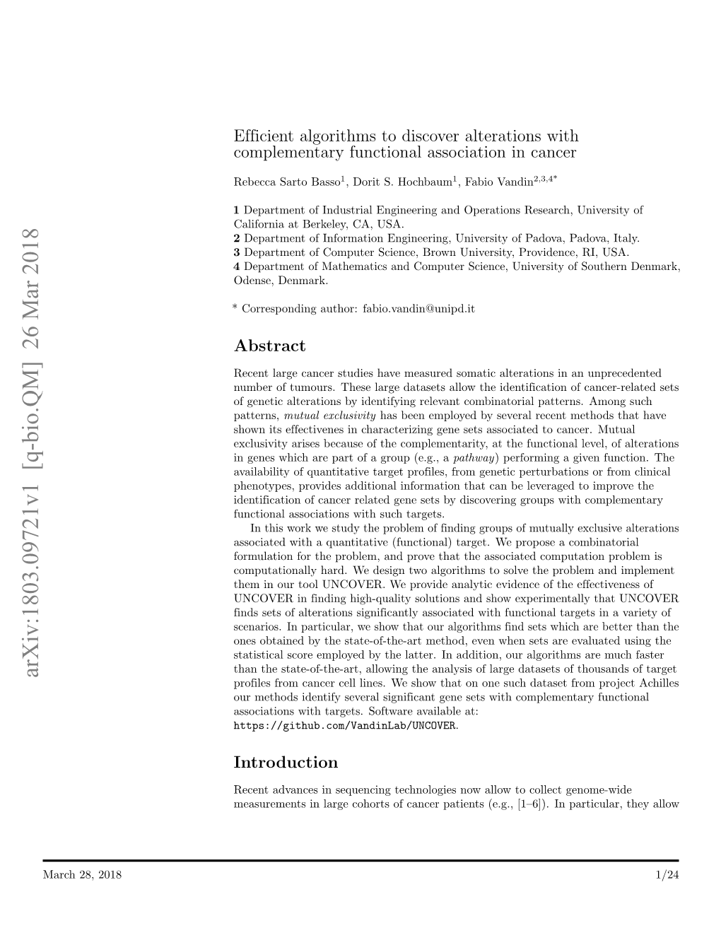 Arxiv:1803.09721V1 [Q-Bio.QM] 26 Mar 2018 Profiles from Cancer Cell Lines