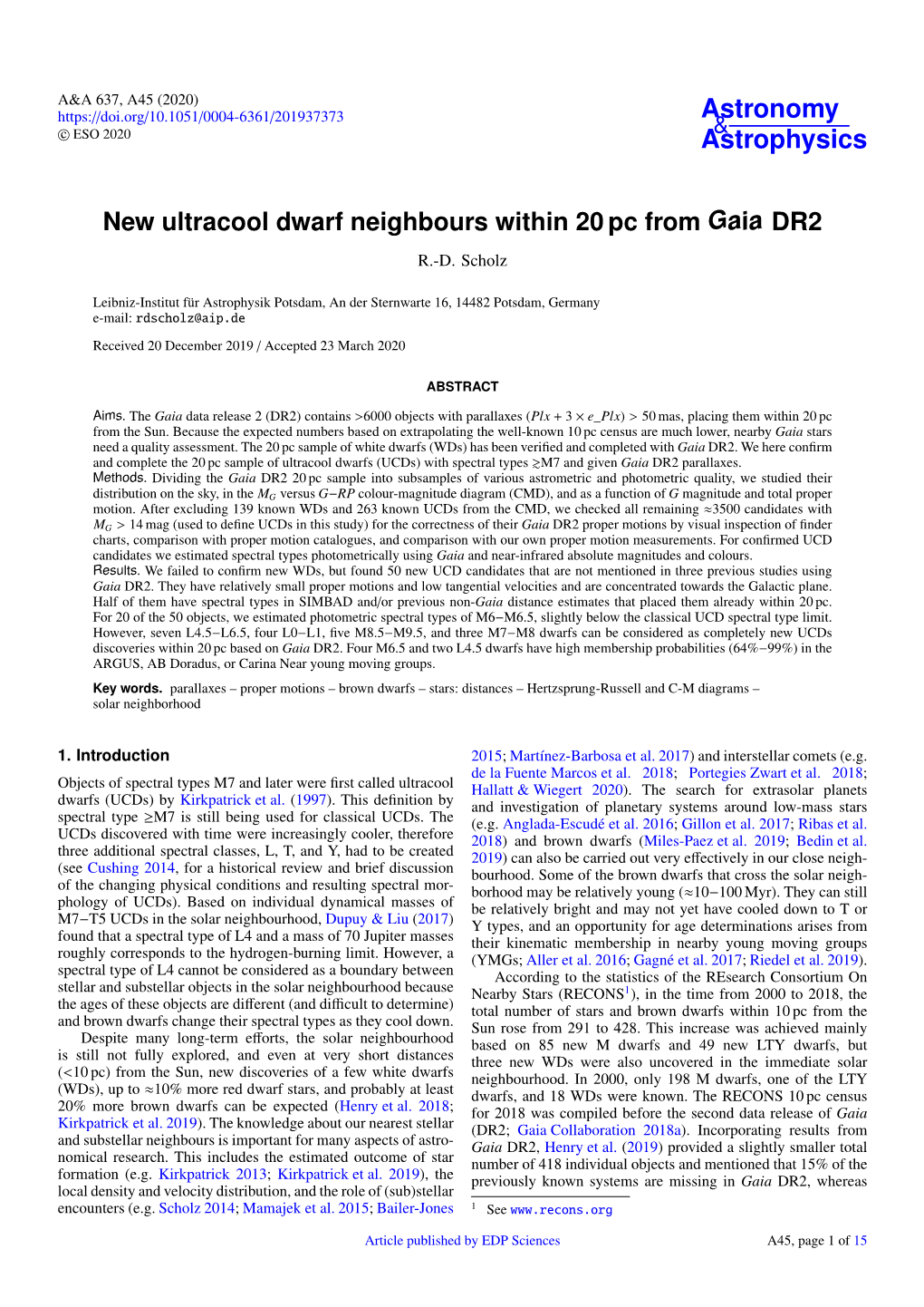 New Ultracool Dwarf Neighbours Within 20 Pc from Gaia DR2 R.-D