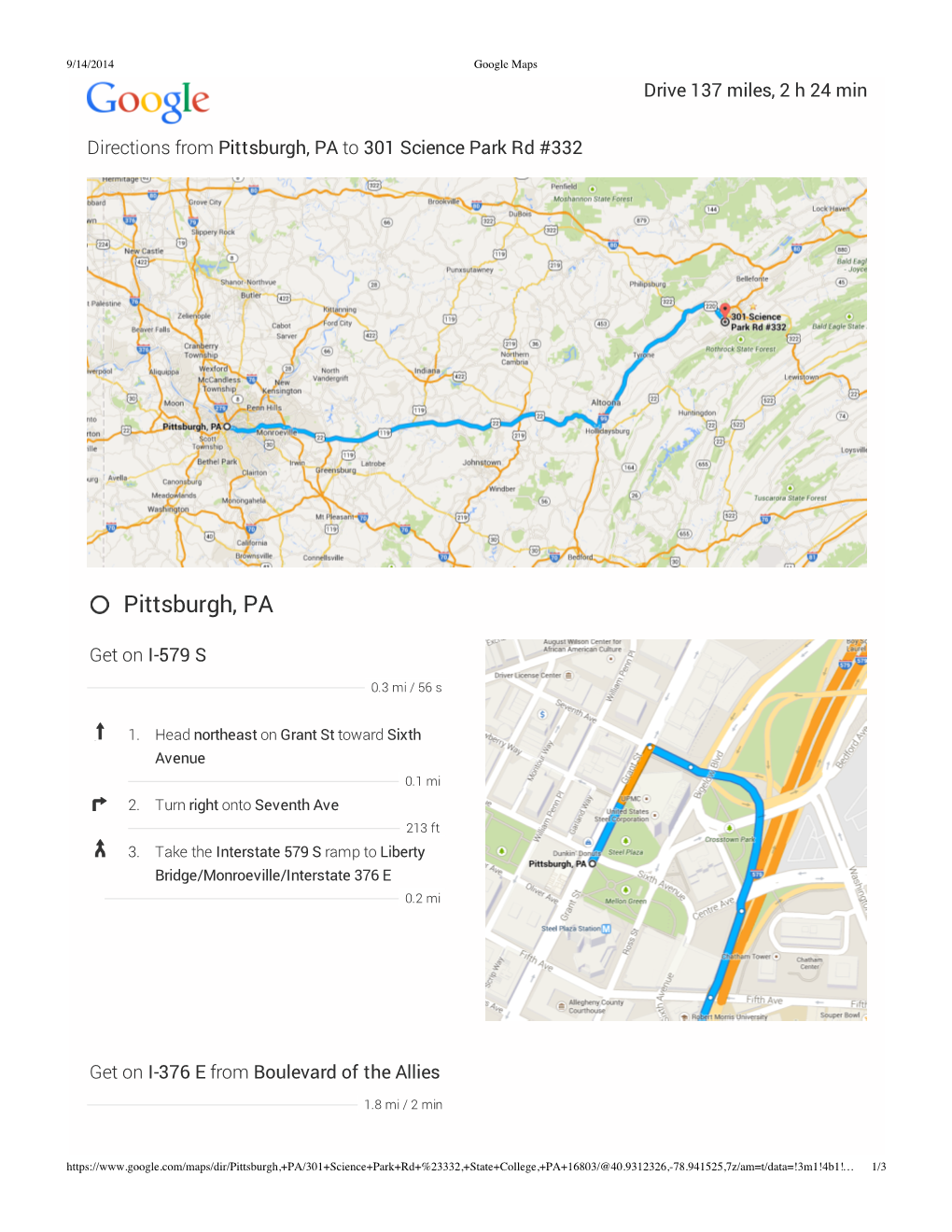 Pittsburgh, PA to 301 Science Park Rd #332