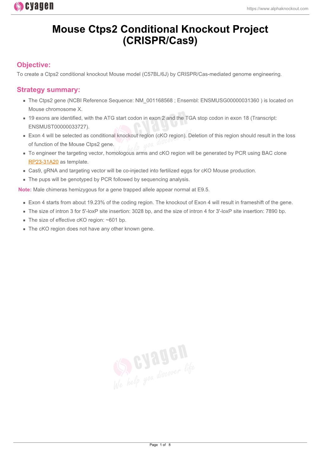 Mouse Ctps2 Conditional Knockout Project (CRISPR/Cas9)