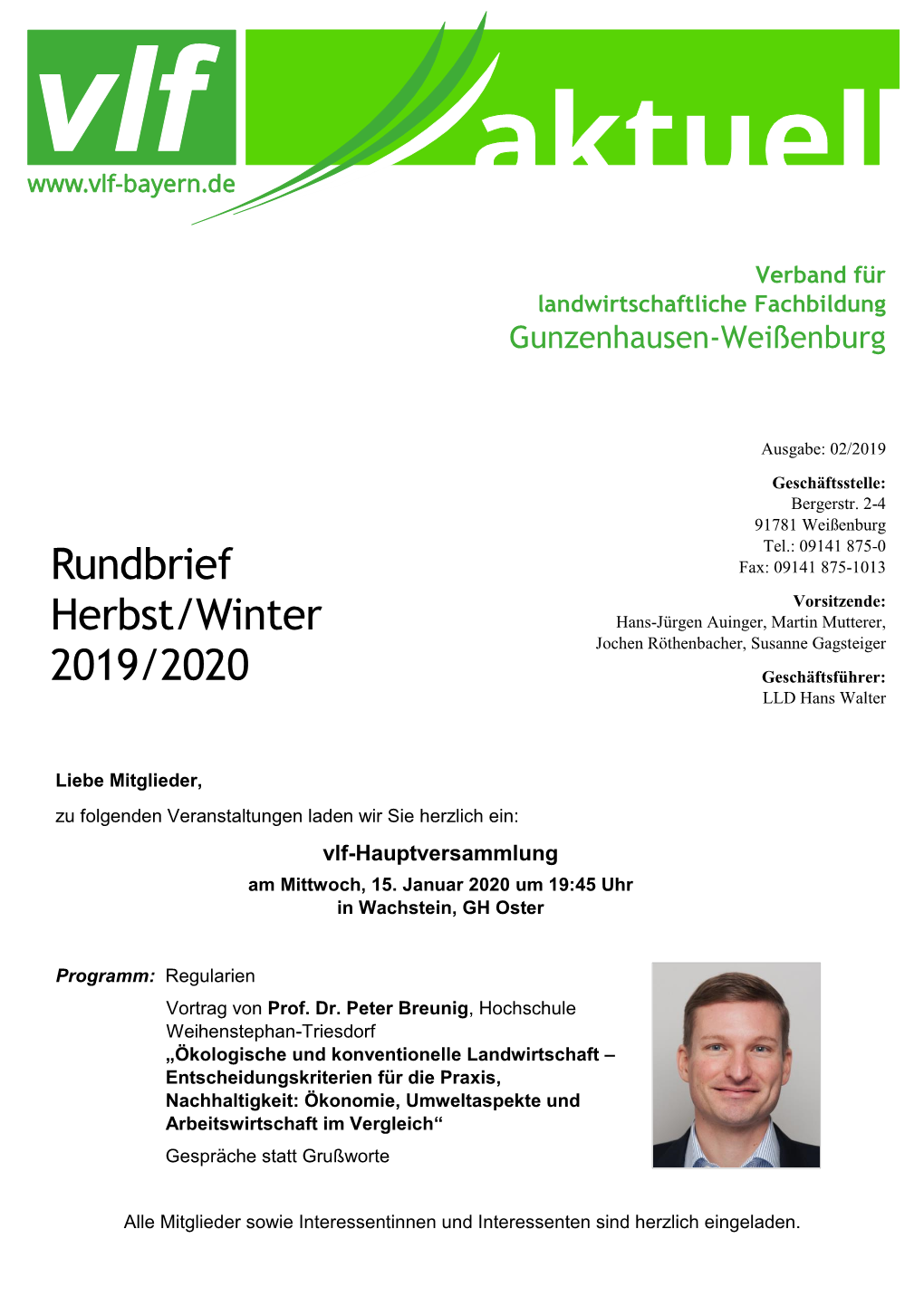 Rundbrief Herbst/Winter 2019/2020