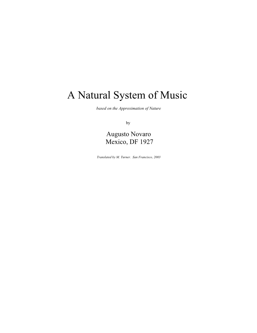 A Natural System of Music